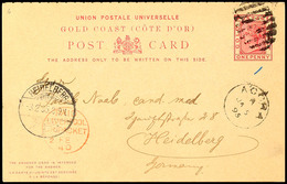 1/1 P. Queen Victoria Frage/Antwort-Ganzsachen-Postkarte, Von "ACCRA JA 5 95" über Liverpool Nach Heidelberg/Deutschland - Goudkust (...-1957)