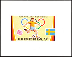 3 C. Olympiade München 1972, Fußball, Als Ungezähnte Probedruck-Blockausgabe, Tadellos Postfrisch, Katalog: 826PU ** - Liberia