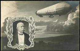 ZEPPELIN: 1908, S/w Bildpostkarte Graf Zeppelin, Portrait, Vor Luftschiff In Voller Fahrt, Mit 5 Pfg Germania Von KGS "N - Sonstige & Ohne Zuordnung