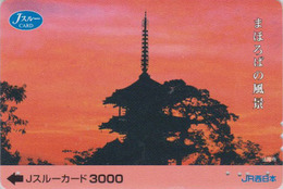 Carte Prépayée Japon - Paysage - PAGODE & Coucher De Soleil - CASTLE & Sunset Japan Prepaid JR J Card - Landschaften