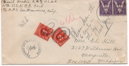 (R14) SCOTT 2 X  904 - POSTAL DUE 6cts - NAVAL CENSOR - SAN FRANCISCO - MARQUETTE. - Brieven En Documenten