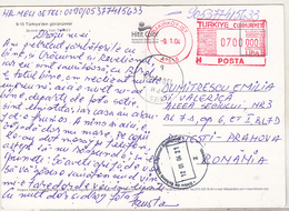 Turkey 2004 Postcard Circulated Letter To Romania - Postage Meter Stamp - Covers & Documents