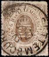 Luxembourg 1865 20 C Grey Brown Rouletted (coloured) 1 Value Cancelled Thin Spot - 1912.2020 - 1859-1880 Wappen & Heraldik