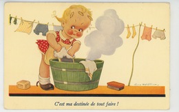 ENFANTS - Jolie Carte Fantaisie Fillette Lavant Son Linge "C'est Ma Destinée De Tout Faire ! " Signée VERA PATERSON - Paterson