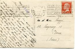 FRANCE THEME JEUX OLYMPIQUES CARTE POSTALE DEPART PARIS 3 JANV 24 AVEC FLAMME JEUX OLYMPIQUES PARIS.......POUR LA SUISSE - Estate 1924: Paris