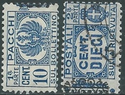 1945 LUOGOTENZA PACCHI POSTALI USATO 10 CENT DUE SEZIONI - RB38-5 - Postal Parcels