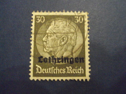 1941- OCCUPATION LORRAINE, Oblitérés Surcharge LOTHRINGEN -   N° 11 "  30 F Brun  "        Net    1.10 - War Stamps