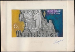 1938 Légrády Sándor Szent István Születése 6f M. KIR. POSTA Bélyegterv A Tervező Aláírásával, Képméret: 20 Cm X 11 Cm - Otros & Sin Clasificación