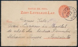 1898 5kr Díjjegyes Zárt Levelezőlap Díjkiegészítés Nélkül Romániába (határ Közeli Kedvezményes Tarifa) 'BERETHALOM' - 'B - Otros & Sin Clasificación