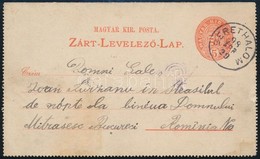 1898 5kr Díjjegyes Zárt Levelezőlap Díjkiegészítés Nélkül Romániába (határ Közeli Kedvezményes Tarifa) 'BERETHALOM' - 'B - Autres & Non Classés