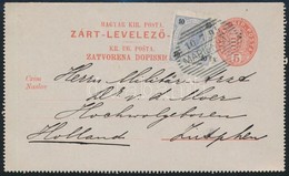 1895 Kétnyelvű 5kr Zárt Díjjegyes Levelezőlap + 10kr Osztrák Bélyeggel, Látványos ál Vegyes Bérmentesítés 'MARIENBAD' (A - Otros & Sin Clasificación