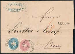 1864 Vegyes Bérmentesítés, 1863-as 10kr és 1864-es 5kr Ajánlott Levélen + 1863-as 10kr A Hátoldalon, Bontásnál Ketté Tép - Autres & Non Classés