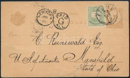 1886 2kr Díjjegyes Levelezőlap 3kr Kiegészítéssel Az Egyesült Államokba, érkezési Bélyegzéssel / 2kr PS-card With 3kr Ad - Autres & Non Classés