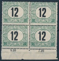 ** 1908 Zöldportó 12f ívszéli Négyestömb (32.000) / Postage Due Mi 23X Margin Block Of 4 - Sonstige & Ohne Zuordnung