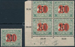 ** 1915 Kisegítő Portó, Felülnyomás Az 1905-ös 100f Portóbélyegen: 1 Db Bélyeg + ívsarki Négyestömb Elkenődött Felülnyom - Otros & Sin Clasificación