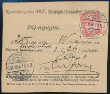 1908 Távirati Díjnyugta Turul 10f Bélyeggel, Távbeszélési Díjnyugta Felhasználásával 'KISMARTON' - Otros & Sin Clasificación