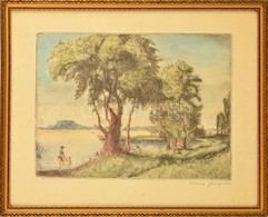 Breznay József (1916-2012): Balaton Part. Színezett Rézkarc, Papír, Jelzett, üvegezett Fa Keretben, 29×39 Cm - Otros & Sin Clasificación