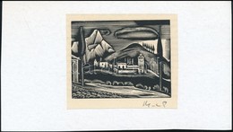 Molnár C. Pál (1894-1981): Táj, Fametszet, Kartonra Ragasztva, Utólagos Jelzéssel, 6×7,5 Cm - Autres & Non Classés