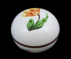 Herendi Porcelán Virágmintás Bonbonier, Kézzel Festett, Jelzett, Hibátlan, D: 7 Cm - Otros & Sin Clasificación