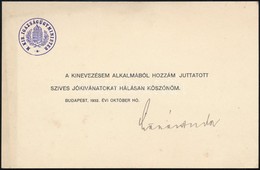 1932 Lázár Andor Igazságügyminiszter Aláírása Köszönő Kártyán - Sonstige & Ohne Zuordnung