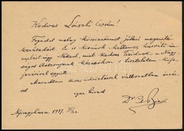 1937 Cserép József (1858-1948) író, Középiskolai és Egyetemi Tanár, Bölcselettudor Saját Kezű Sorai és Aláírása - Otros & Sin Clasificación