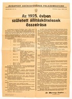 1946 Az 1925. évben Született állításkötelesek összeírása. Plakát. 60x42 Cm - Sonstige & Ohne Zuordnung