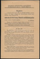 1923 A Budapesti Szepesi Szövetség 1923. Március 15-diki Irányi Dániel Emlékünnepély Meghívója, Valamint Beszámoló A Szö - Sin Clasificación