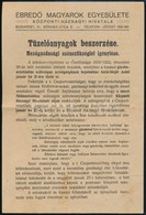 1923 Bp., Az Ébredő Magyarok Egyesülete (ÉME) Hátoldalt Pecsételt Szórólapja A Tüzelőanyagok Beszerzésével Kapcsolatban - Ohne Zuordnung