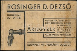 Cca 1930 Rosinger Dezső Vízvezeték Szerelvények Képes árjegyzék, Foltos Címlappal. 48p. - Ohne Zuordnung
