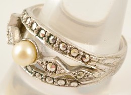 Ezüst Gyűrű Markazit és Gyöngy Díszítéssel 4,6 G - Sonstige & Ohne Zuordnung