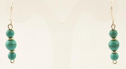 Ezüst(Ag) Türkizszínű Gyöngyökkel Díszített Fülbevalópár, Jelzett, H: 2,5 Cm, Bruttó: 3,1 G - Sonstige & Ohne Zuordnung