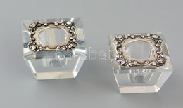 Ezüst és Kristály Gyertyatartó Pár / Silver-crystal Candle Holder Pair 4x4x2,5 Cm - Sonstige & Ohne Zuordnung