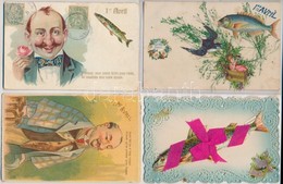 ** * 19 Db RÉGI Motívumlap: Halak, Díszített Képeslapok (Április 1.) / 19 Pre-1945 Motive Postcards: Fishes, Decorated ( - Ohne Zuordnung