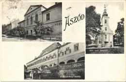 T2/T3 1933 Aszód, Korona Szálló, Vendéglő és étterem, Hentes, Római Katolikus Templom, Gróf Széchenyi Kastély - Non Classés