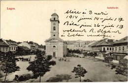 * T2 1914 Lugos, Lugoj; Izabella Tér, Görögkatolikus Templom, üzletek, Piac. Kiadja Sziklai Lajos / Square, Greek Cathol - Sin Clasificación