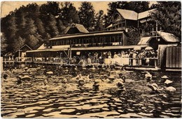 T2/T3 1910 Szováta-fürdő, Baile Sovata; Medve-tó Fürdőzőkkel. Szovátai Fényképész Kiadása / Lake With Bathing People (ki - Ohne Zuordnung