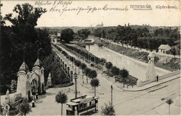 T2 1915 Temesvár, Timisoara; Gyárváros, Liget Bejárata, Villamos, Híd / Fabrica, Tram, Bridge, Entry Gate To The Park +  - Ohne Zuordnung