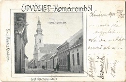 T2/T3 1901 Komárom, Komárno; Gróf Széchenyi Utca, Evangélikus Templom. Sipos Ferenc Kiadása / Street View, Lutheran Chur - Sin Clasificación