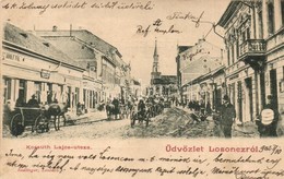 T2 1902 Losonc, Lucenec; Kossuth Lajos Utca, Református Templom, Vigadó, Herz Adolf és Fia üzlete / Street, Church, Redo - Sin Clasificación