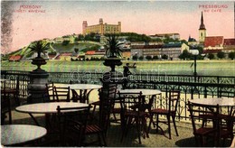 T2/T3 1909 Pozsony, Pressburg, Bratislava; Ligeti Kávéház Terasza, Vár. Bediene Dich Allein / Cafe's Terrace Overlooking - Sin Clasificación