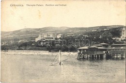 T2/T3 1909 Crikvenica, Cirkvenica; Therapia Palace, Pavillon Und Seebad / Palace Hotel, Pavilion, Sea Beach - Altri & Non Classificati