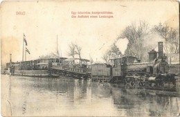 T2/T3 1909 Dálya, Dalj; Egy Teherrész Kompra állítása. Jos. Krausz Kiadása / Aufsetzung Eines Lastteiles / Ferry, Freigh - Otros & Sin Clasificación