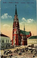 T2/T3 1918 Eszék, Osijek, Esseg; Templom, Piac, Drogéria / Crkva / Kirche / Church, Market, Drogerie (EK) - Altri & Non Classificati