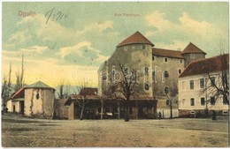 T2 1910 Ogulin, Kula Frankopan / Castle, Tower + 'FIUME - ZÁGRÁB 64. SZ.' Vasúti Mozgóposta Bélyegző - Otros & Sin Clasificación