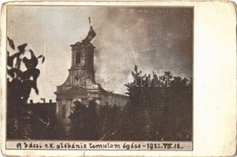 ** T3/T4 1922 Bács, Batsch, Bac; Római Katolikus Plébánia Templom égése Után / Church Ruins After The Fire (gyűrődések / - Ohne Zuordnung