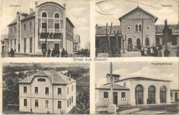 T2 1914 Belcsény, Beocsin, Beocin; Consum Halle, Kantine, Kindergarten, Feuerwehrlokal / áruház, Kantin, étterem, óvoda, - Non Classés