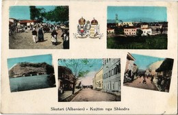 T2/T3 Shkoder, Shkodra, Skutari; Kujtim Nga / Greetings, Streets, Market, Coat Of Arms Of The Austro-Hungarian Empire +  - Sonstige & Ohne Zuordnung