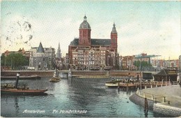 T2/T3 1906 Amsterdam, Pr. Hendrikkade / Ship Station, Tram, Steamship. Dr. Trenkler Co. Ams. 153. (EK) - Sonstige & Ohne Zuordnung