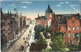 T2/T3 1914 Katowice, Kattowitz; August-Schneider-Strasse. Heliocolorkarte Von Ottmar Zieher / Street View, Synagogue (EK - Otros & Sin Clasificación