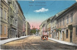 T2 1915 Kraków, Krakau, Krakkó; Ul. Zwierzyniecka / Zwierzyniecka-Gasse / Street View, Automobile, Tram, Shops + 'K.u.K. - Otros & Sin Clasificación